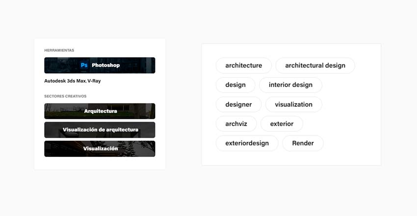 Behance en arquitectura, etiquetas y herramientas de Behance en el proyecto