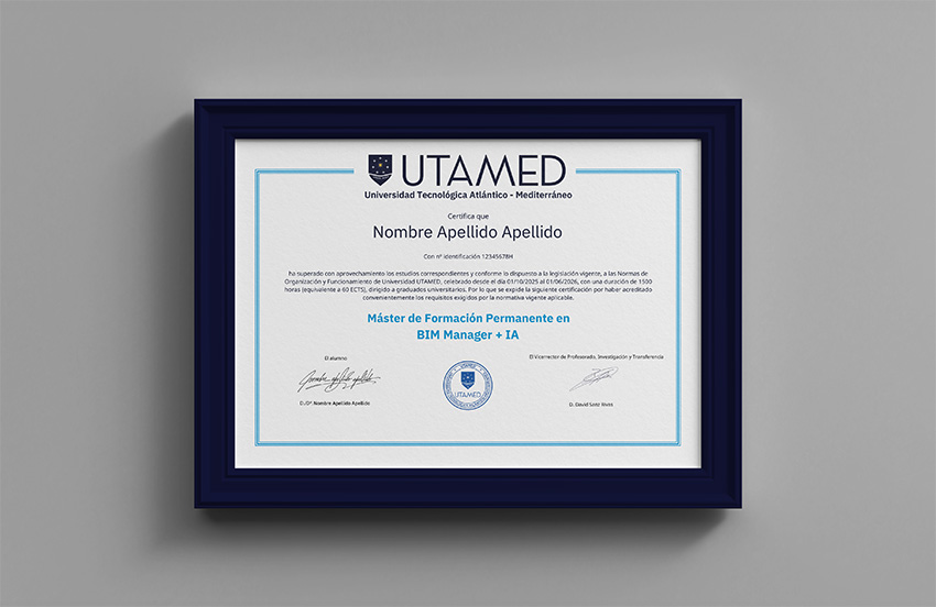 El Máster BIM Manager ya incluye titulación universitaria de 60 ECTS por la UTAMED 1 El Máster BIM Manager titulación universitaria de 60 ECTS por la UTAMED
