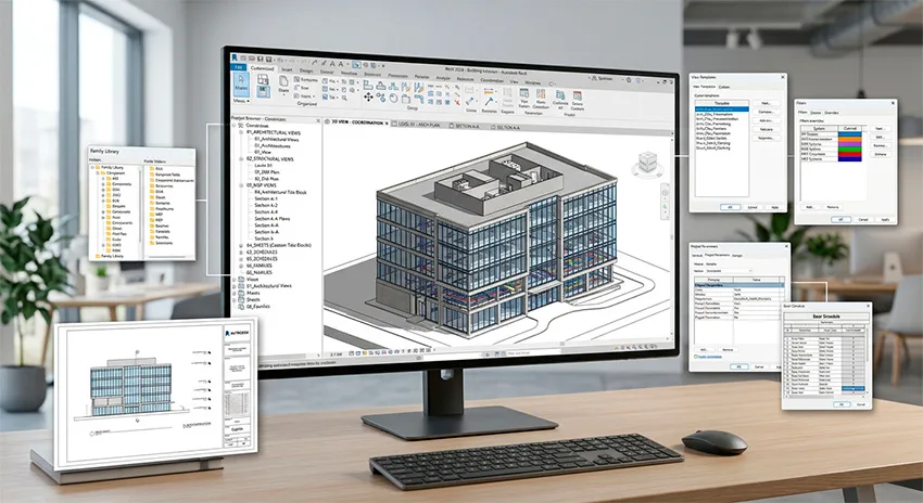 Plantilla Revit personalizada: cómo estandarizar tus proyectos y ahorrar tiempo 1 Ordenador con plantilla Revit personalizada