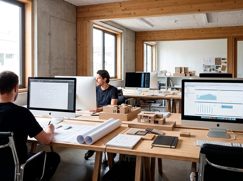 Estudio pequeño implementando una estrategia de IA en arquitectura