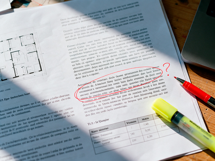 Alfabetización en IA y AI Act: qué deben saber los arquitectos e interioristas 4 Memoria de proyecto impresa con un párrafo rodeado en rojo y un interrogante en el margen